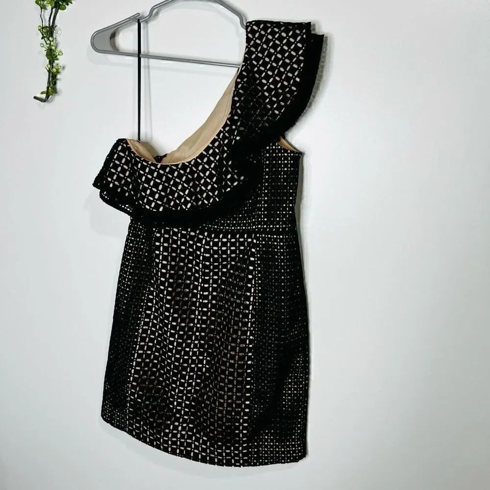 J. Crew Collection One Shoulder Eyelet Ruffle Mini Dress Black - Picture 10 of 13